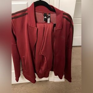Adidas Matching Jacket + Jogger Set Maroon Like New Red